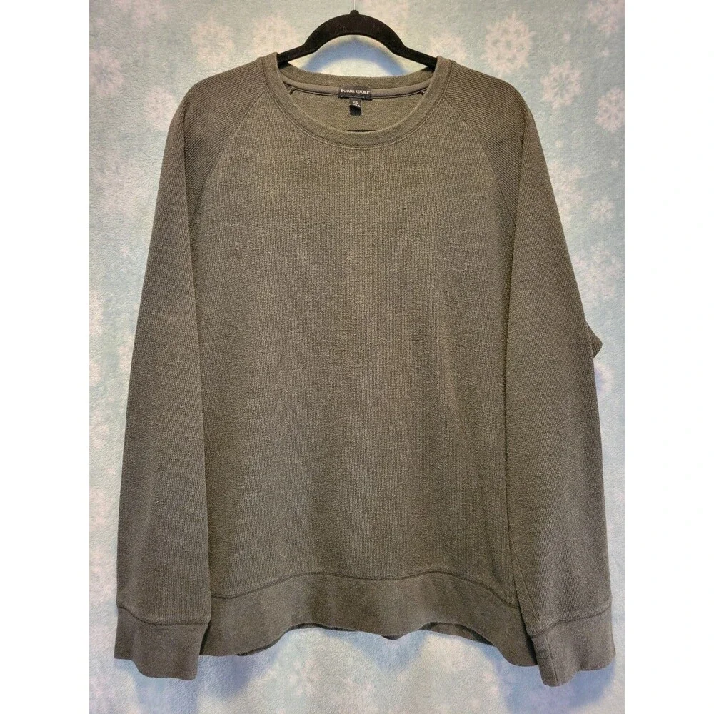 Banana Republic Shirt Mens XXL Dark Gray Thermal Pullover Ribbed Knit Preppy